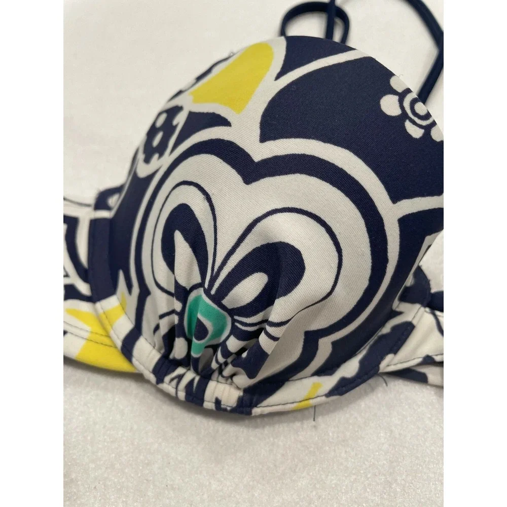 Aerie Bridget Bikini Top Underwire‎ Padded Strappy Floral 34B Navy Yellow